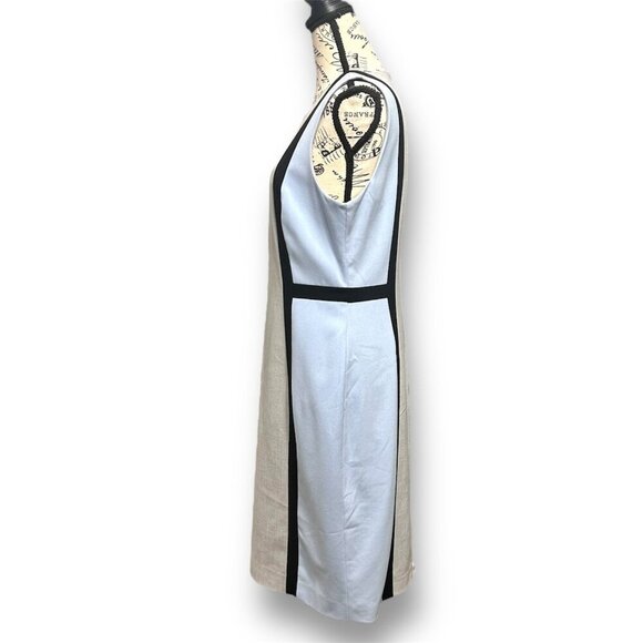 Calvin Klein 10 Gray Blue Sheath Midi Dress Office Career Retro Mod Colorblock - Picture 5 of 10